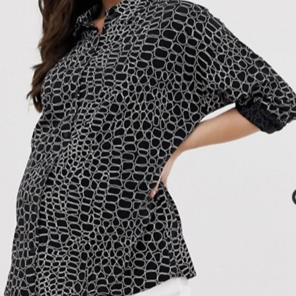 ASOS Maternity Long sleeved black & white blouse - Picture 1 of 2